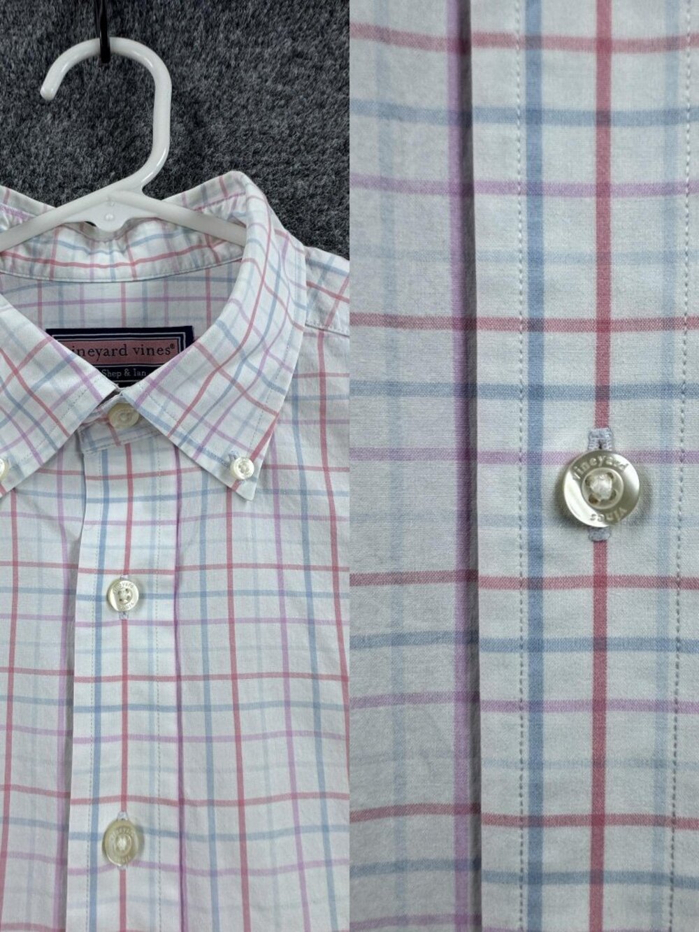 Vineyard Vines Mens Whale White Pink Medium Cotton Button-Down Check Logo Shirt